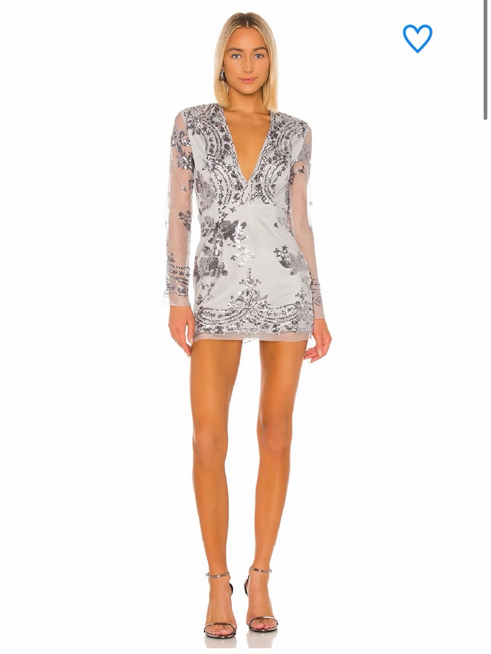 super down Silver Sequin Embellished Long Sleeve Mini Dress